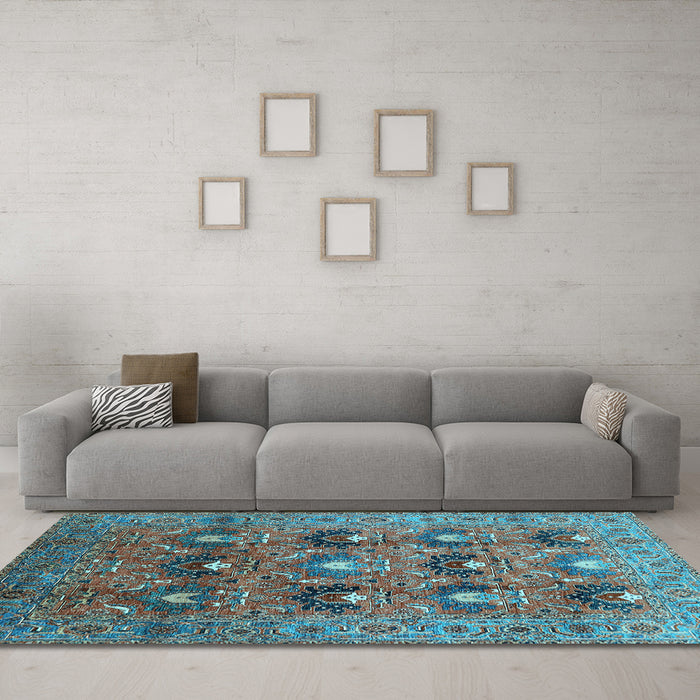 Machine Washable Oriental Light Blue Industrial Rug in a Living Room, wshurb1146lblu