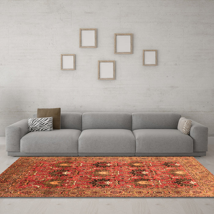 Machine Washable Oriental Orange Industrial Area Rugs in a Living Room, wshurb1146org