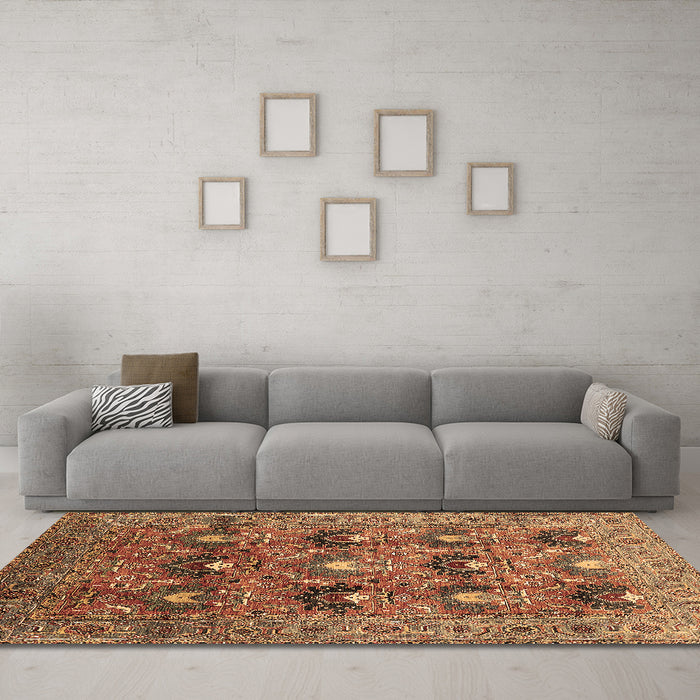 Machine Washable Oriental Brown Industrial Rug in a Living Room,, wshurb1146brn