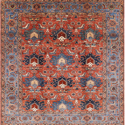 Square Mid-Century Modern Fire Brick Red Oriental Rug, urb1146