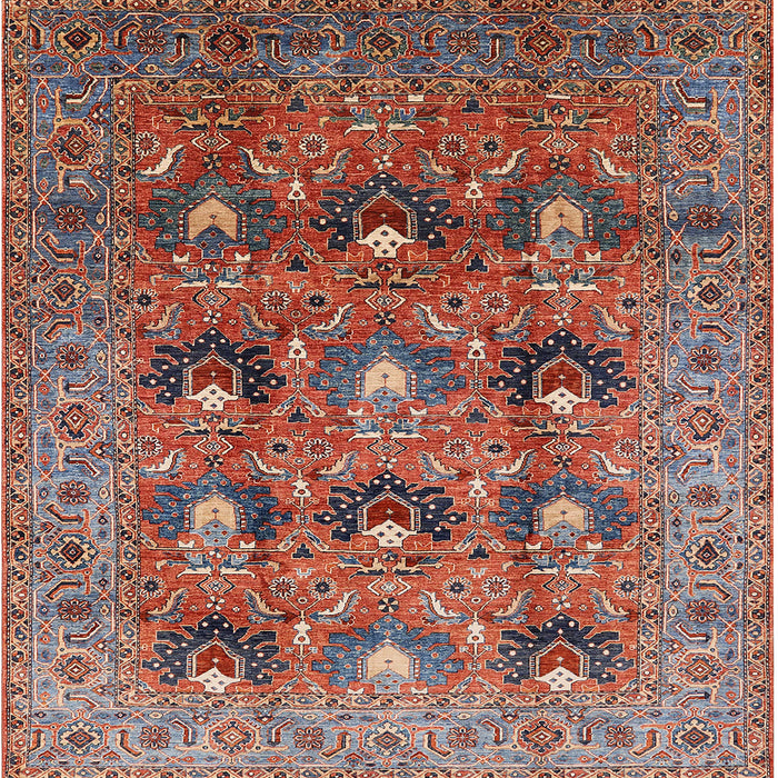 Square Mid-Century Modern Fire Brick Red Oriental Rug, urb1146