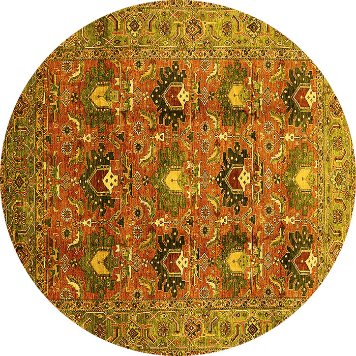 Round Machine Washable Oriental Yellow Industrial Rug, wshurb1146yw