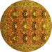 Round Machine Washable Oriental Yellow Industrial Rug, wshurb1146yw