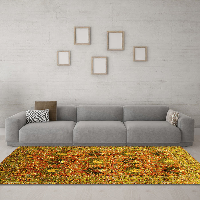 Machine Washable Oriental Yellow Industrial Rug in a Living Room, wshurb1146yw