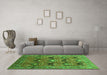 Machine Washable Oriental Green Industrial Area Rugs in a Living Room,, wshurb1146grn