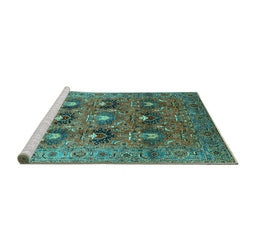 Sideview of Machine Washable Oriental Turquoise Industrial Area Rugs, wshurb1146turq