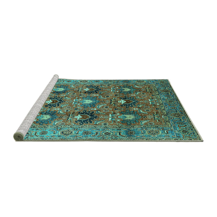 Sideview of Machine Washable Oriental Turquoise Industrial Area Rugs, wshurb1146turq