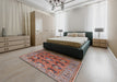 Mid-Century Modern Fire Brick Red Oriental Rug in a Bedroom, urb1146