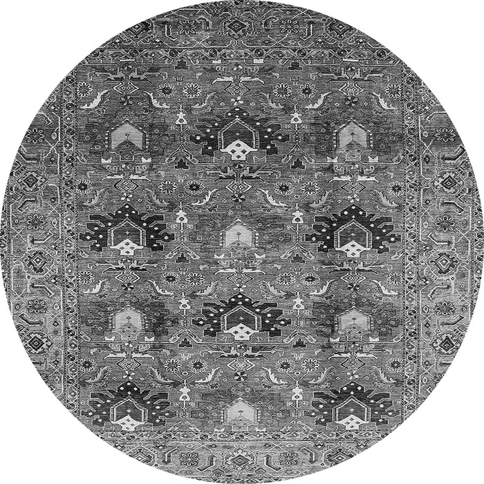 Round Machine Washable Oriental Gray Industrial Rug, wshurb1146gry