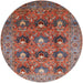 Round Mid-Century Modern Fire Brick Red Oriental Rug, urb1146