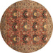 Round Oriental Brown Industrial Rug, urb1146brn