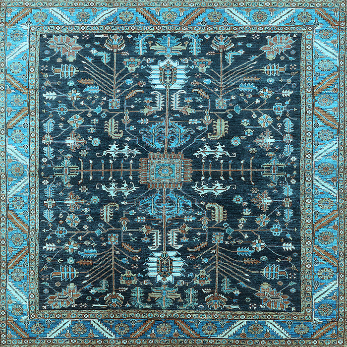 Square Machine Washable Oriental Light Blue Industrial Rug, wshurb1147lblu