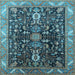 Square Machine Washable Oriental Light Blue Industrial Rug, wshurb1147lblu