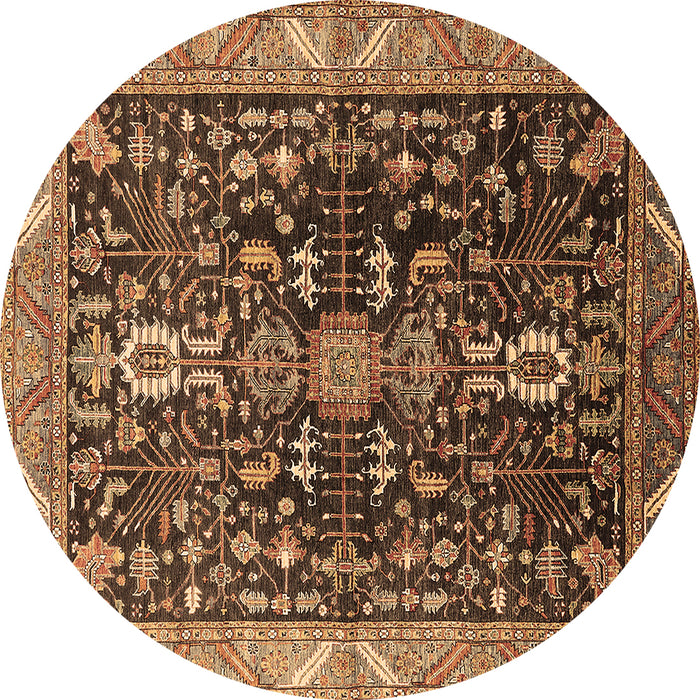 Round Oriental Brown Industrial Rug, urb1147brn