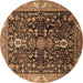 Round Oriental Brown Industrial Rug, urb1147brn