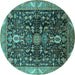 Round Oriental Turquoise Industrial Rug, urb1147turq