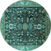 Round Machine Washable Oriental Turquoise Industrial Area Rugs, wshurb1147turq