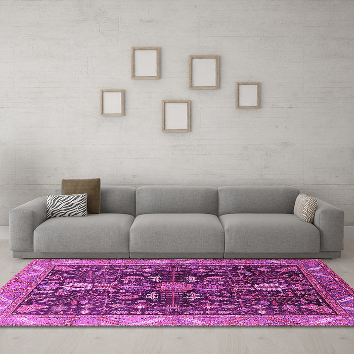 Machine Washable Oriental Pink Industrial Rug in a Living Room, wshurb1147pnk