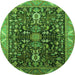 Round Machine Washable Oriental Green Industrial Area Rugs, wshurb1147grn