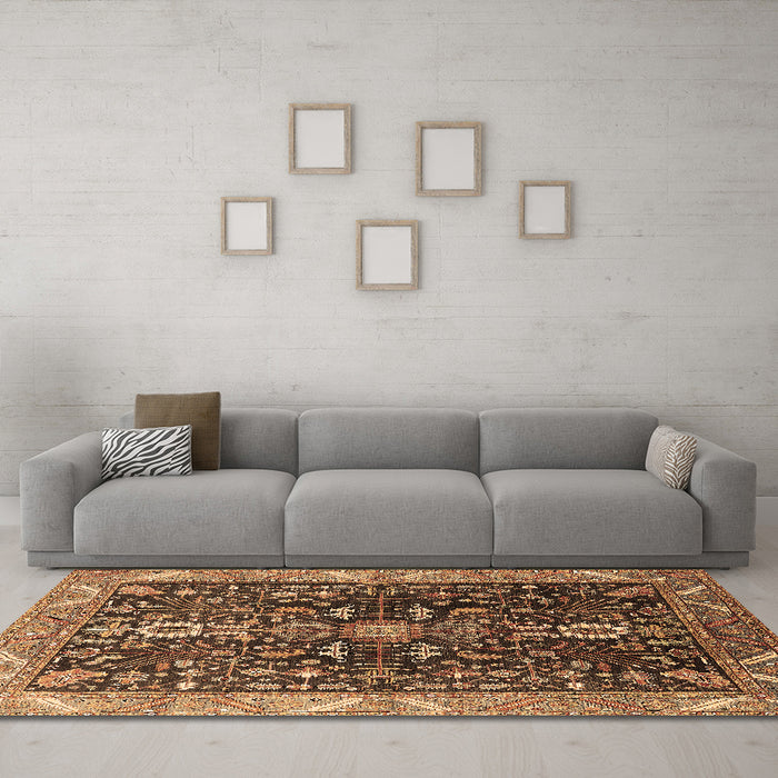 Machine Washable Oriental Brown Industrial Rug in a Living Room,, wshurb1147brn