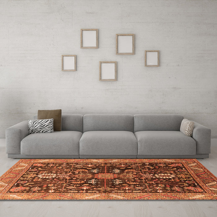 Machine Washable Oriental Orange Industrial Area Rugs in a Living Room, wshurb1147org