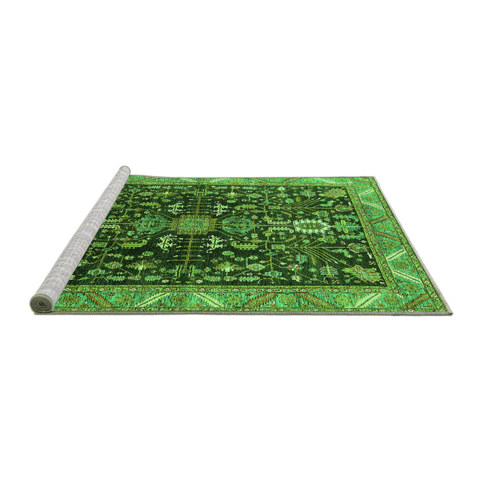 Sideview of Machine Washable Oriental Green Industrial Area Rugs, wshurb1147grn