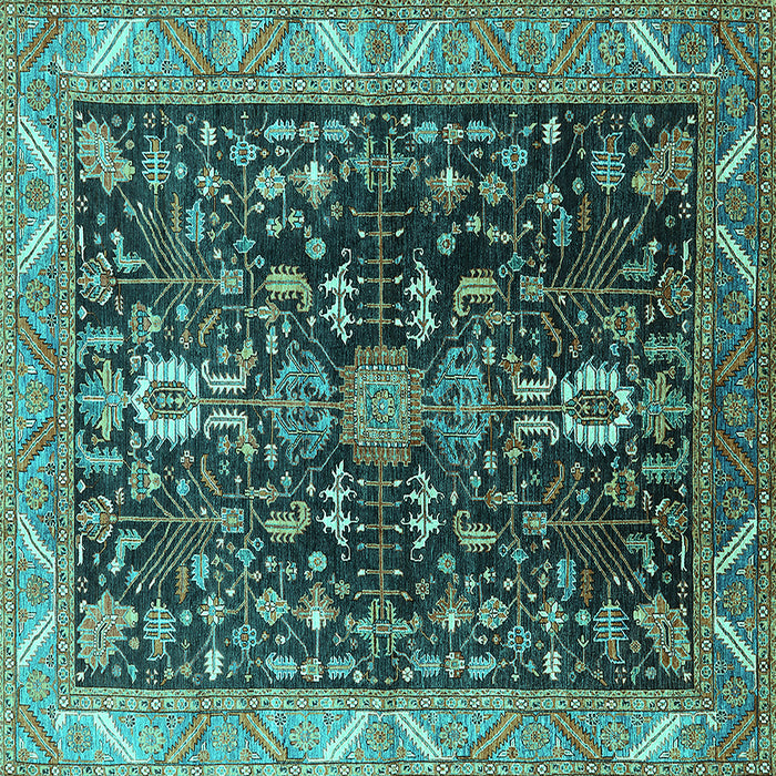 Square Machine Washable Oriental Turquoise Industrial Area Rugs, wshurb1147turq