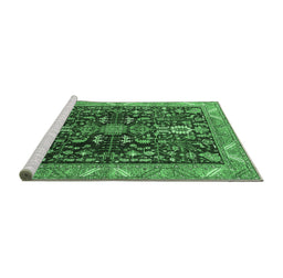 Sideview of Machine Washable Oriental Emerald Green Industrial Area Rugs, wshurb1147emgrn