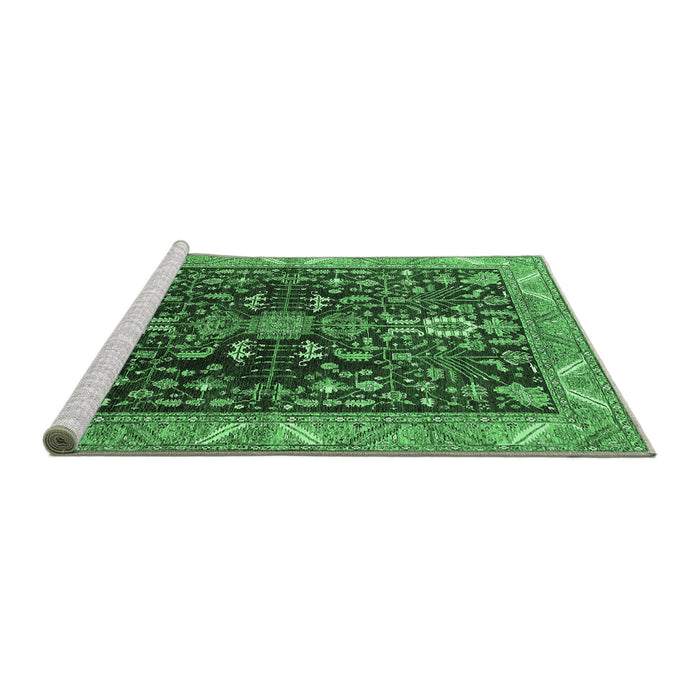 Sideview of Machine Washable Oriental Emerald Green Industrial Area Rugs, wshurb1147emgrn