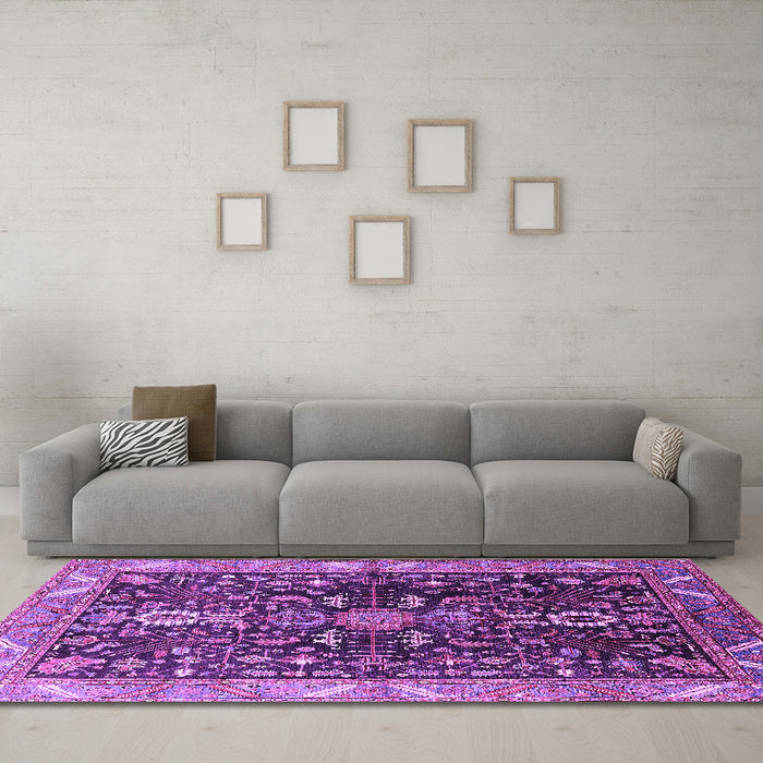 Machine Washable Oriental Purple Industrial Area Rugs in a Living Room, wshurb1147pur