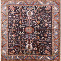 Square Mid-Century Modern Khaki Rose Pink Oriental Rug, urb1147