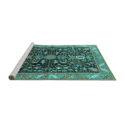 Sideview of Machine Washable Oriental Turquoise Industrial Area Rugs, wshurb1147turq