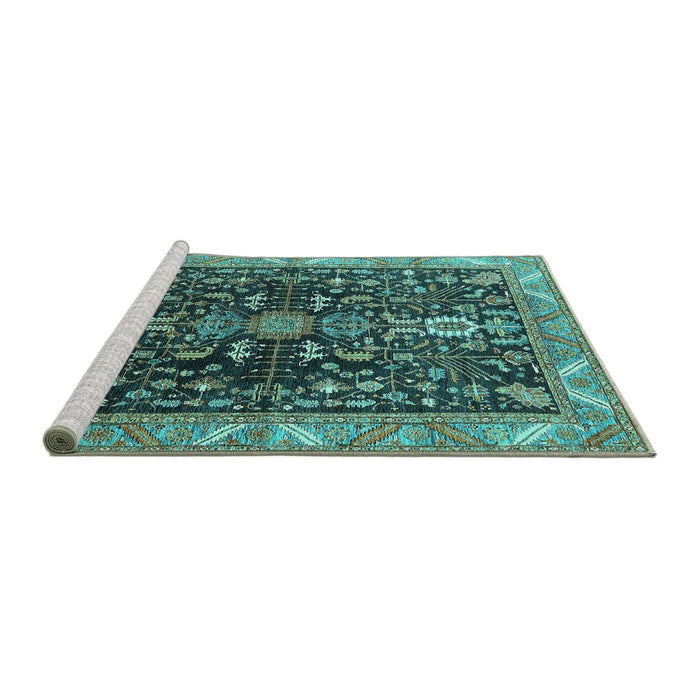 Sideview of Machine Washable Oriental Turquoise Industrial Area Rugs, wshurb1147turq