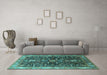 Machine Washable Oriental Turquoise Industrial Area Rugs in a Living Room,, wshurb1147turq