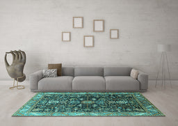 Machine Washable Oriental Turquoise Industrial Area Rugs in a Living Room,, wshurb1147turq