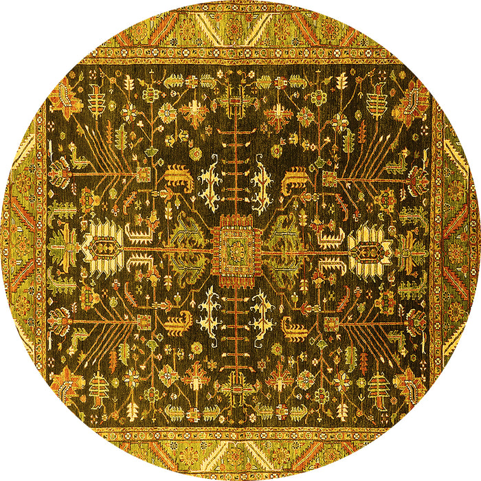 Round Machine Washable Oriental Yellow Industrial Rug, wshurb1147yw