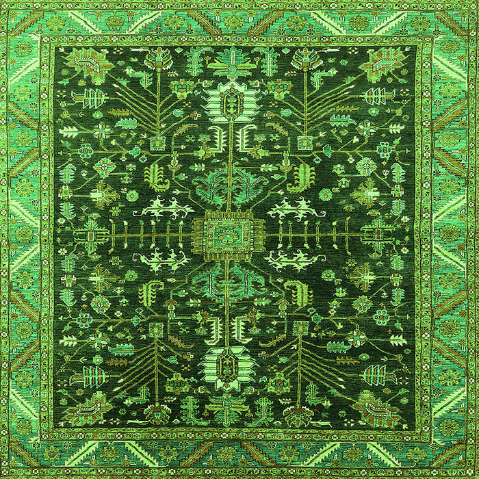 Square Machine Washable Oriental Green Industrial Area Rugs, wshurb1147grn