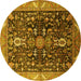 Round Oriental Yellow Industrial Rug, urb1147yw