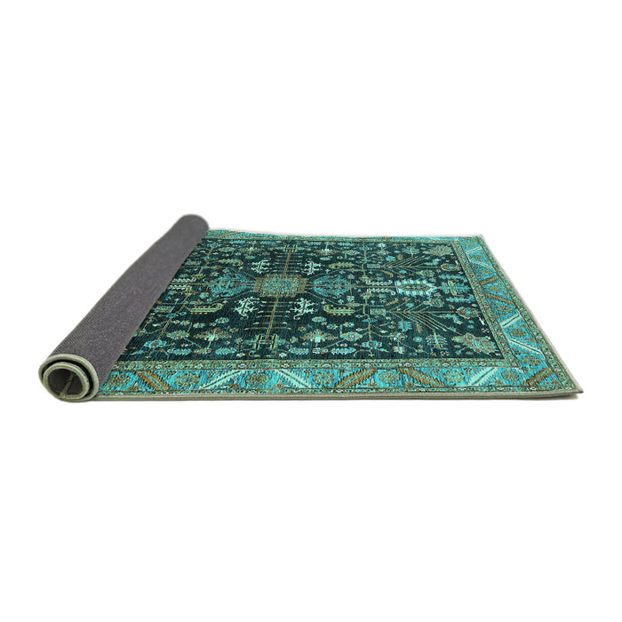 Sideview of Oriental Turquoise Industrial Rug, urb1147turq