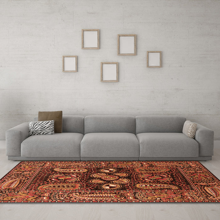Machine Washable Oriental Orange Industrial Area Rugs in a Living Room, wshurb1148org