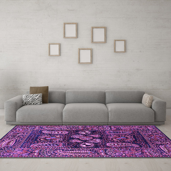 Machine Washable Oriental Purple Industrial Area Rugs in a Living Room, wshurb1148pur