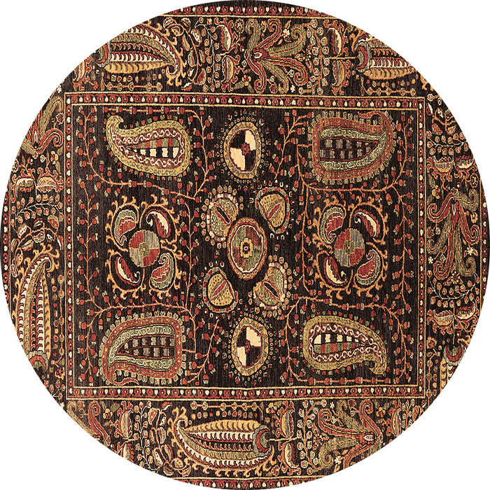 Round Oriental Brown Industrial Rug, urb1148brn