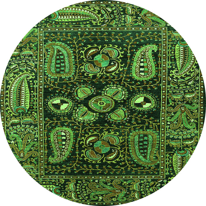 Round Machine Washable Oriental Green Industrial Area Rugs, wshurb1148grn