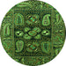 Round Machine Washable Oriental Green Industrial Area Rugs, wshurb1148grn