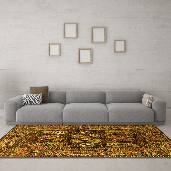 Machine Washable Oriental Yellow Industrial Rug in a Living Room, wshurb1148yw