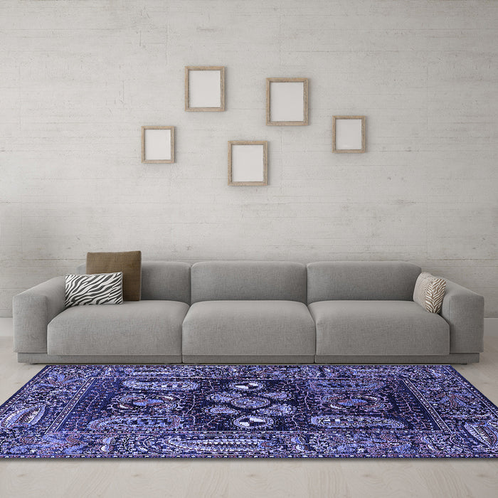 Machine Washable Oriental Blue Industrial Rug in a Living Room, wshurb1148blu