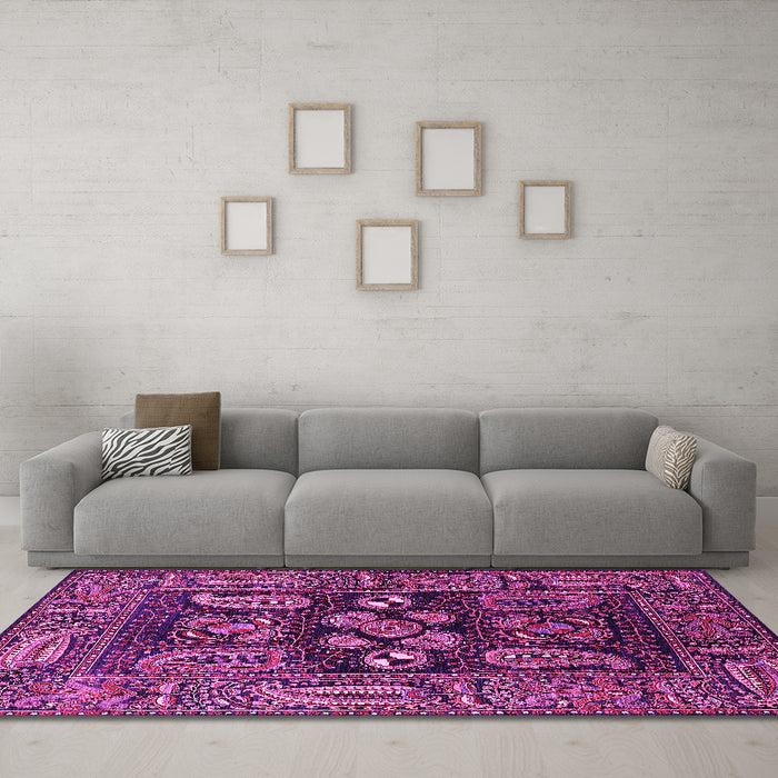 Machine Washable Oriental Pink Industrial Rug in a Living Room, wshurb1148pnk