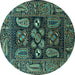 Round Oriental Turquoise Industrial Rug, urb1148turq