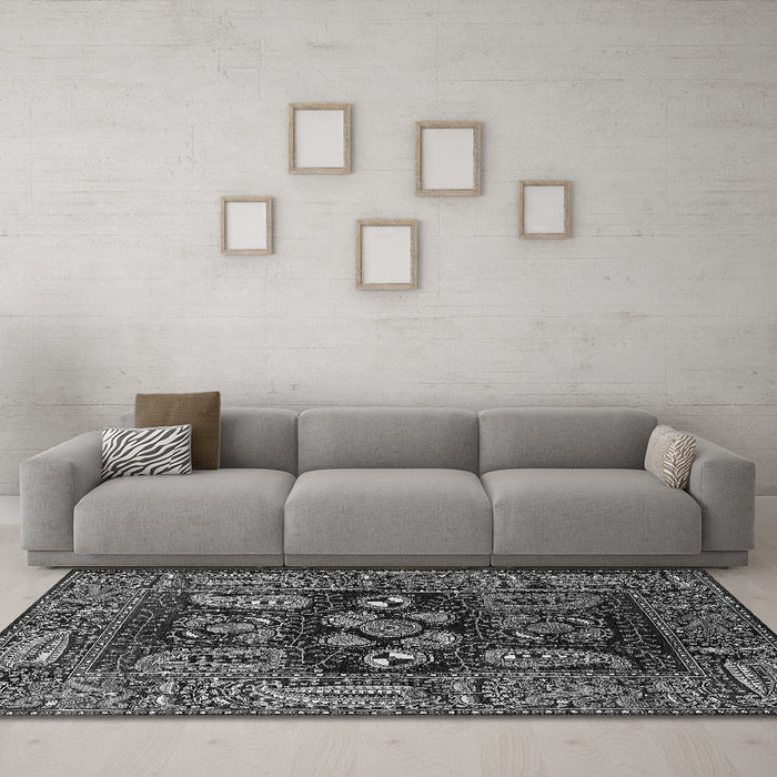 Machine Washable Oriental Gray Industrial Rug in a Living Room,, wshurb1148gry