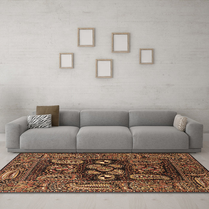 Machine Washable Oriental Brown Industrial Rug in a Living Room,, wshurb1148brn